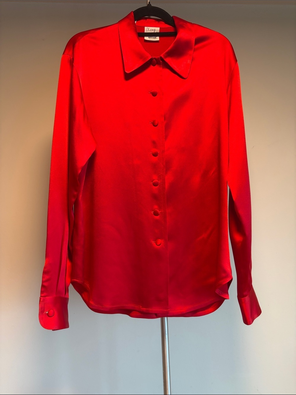 Vintage Moschino Red Silk Satin Long Sleeve Button Down Blouse 44/10